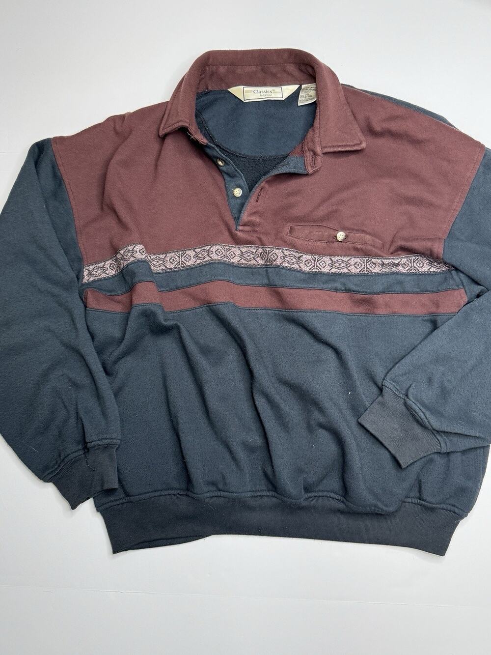 Vintage Classics by Palmland Mens XL Colorblock Polo Sweatshirt Burgundy Navy